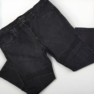 Marc Ecko Cut & Sew Moto Jeans Mens 46X30 Black Denim 100%‎ Cotton EUC